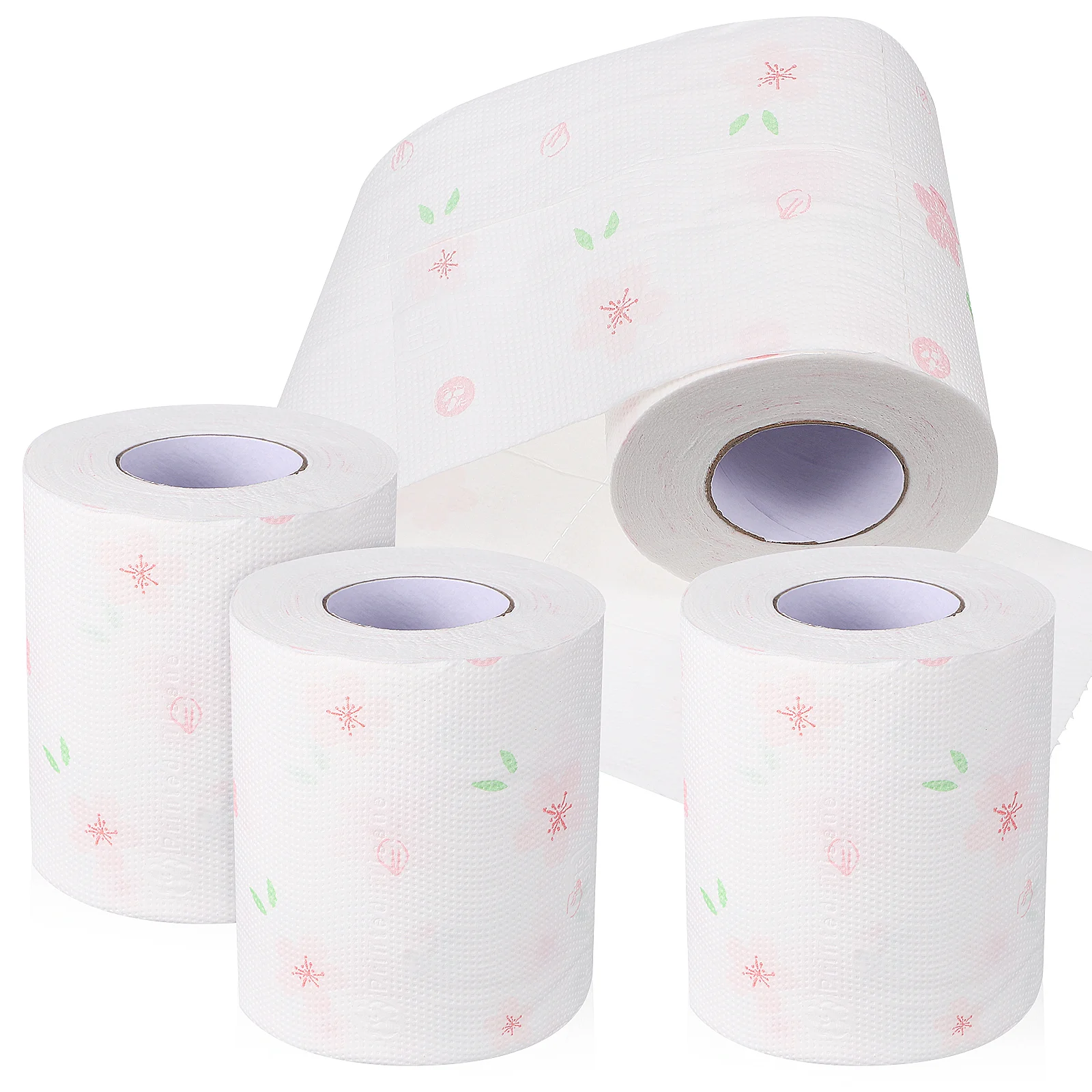 

4 рулона туалетной бумаги с принтом, банные полотенца, салфетки для ванной комнаты, цветочный узор, розовый цвет