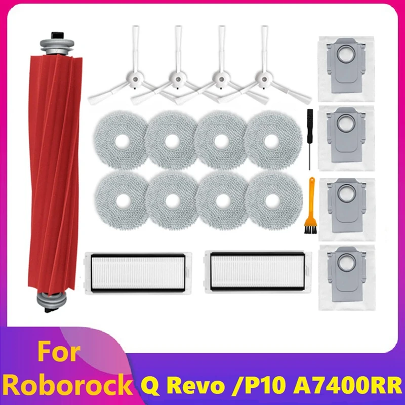 

Запчасти для робота-пылесоса Roborock Q Revo /Roborock P10 A7400RR, основные боковые щетки, мешок для пыли, насадка для швабры, фильтр НЕРА, 21 шт.
