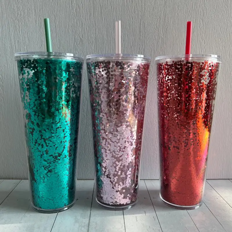 

Бутылка для воды с пайетками и соломинкой, 710 мл