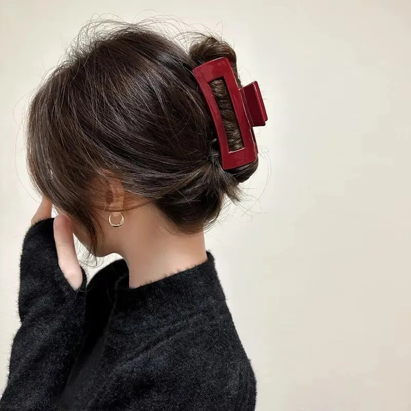 Женские красные заколки для волос девочек большие геометрические акриловые