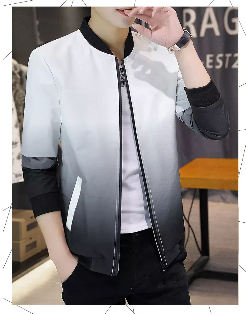 

New2022 New Men's Autumn Zipper Bomber Jacket Male Gradient Slim Fit Zipper Jacket Coat Streetwear M-3XL