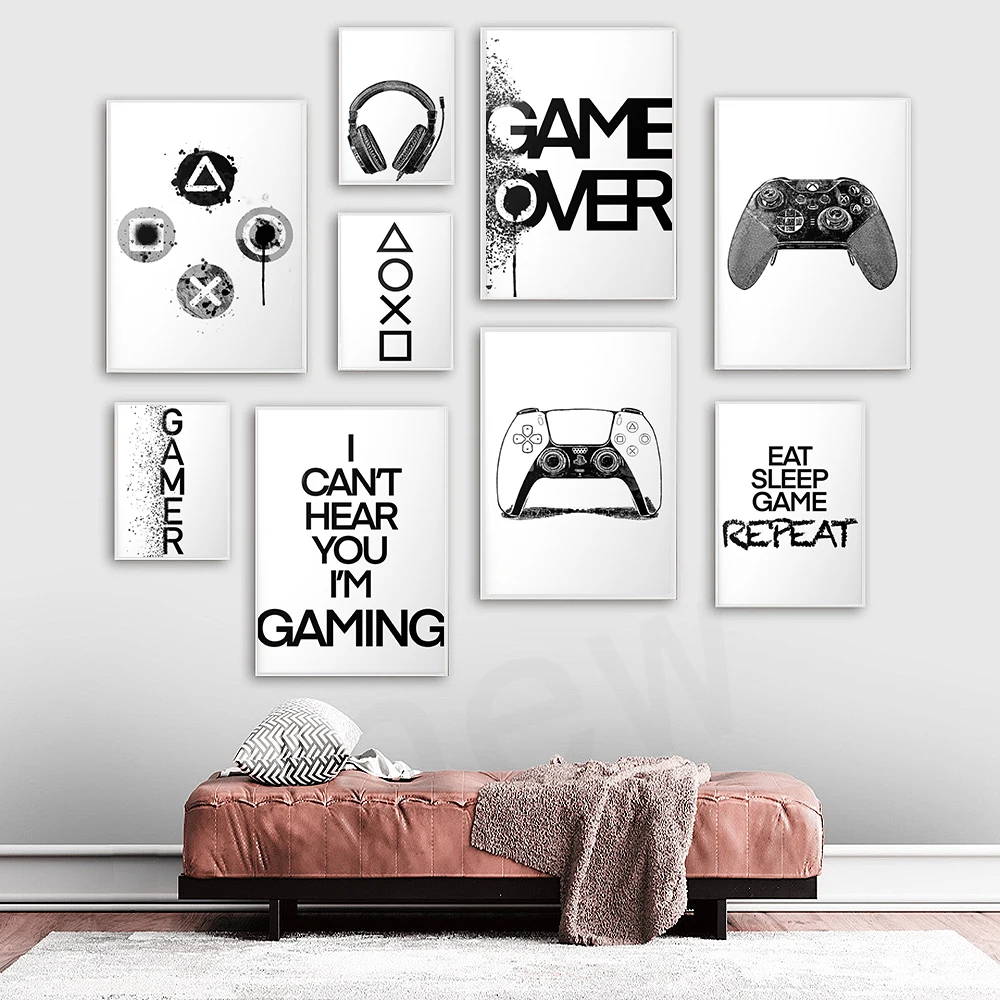 Скандинавская черная и белая игра цитаты Холст Плакат Украшение зона настенное