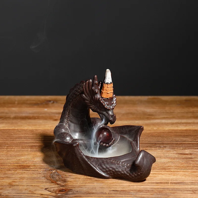 

Dragon Statue Backflow Incense Burner Ceramic Sandalwood Censer Home Ornaments Figurines Backflowing Sandalwood Incensory