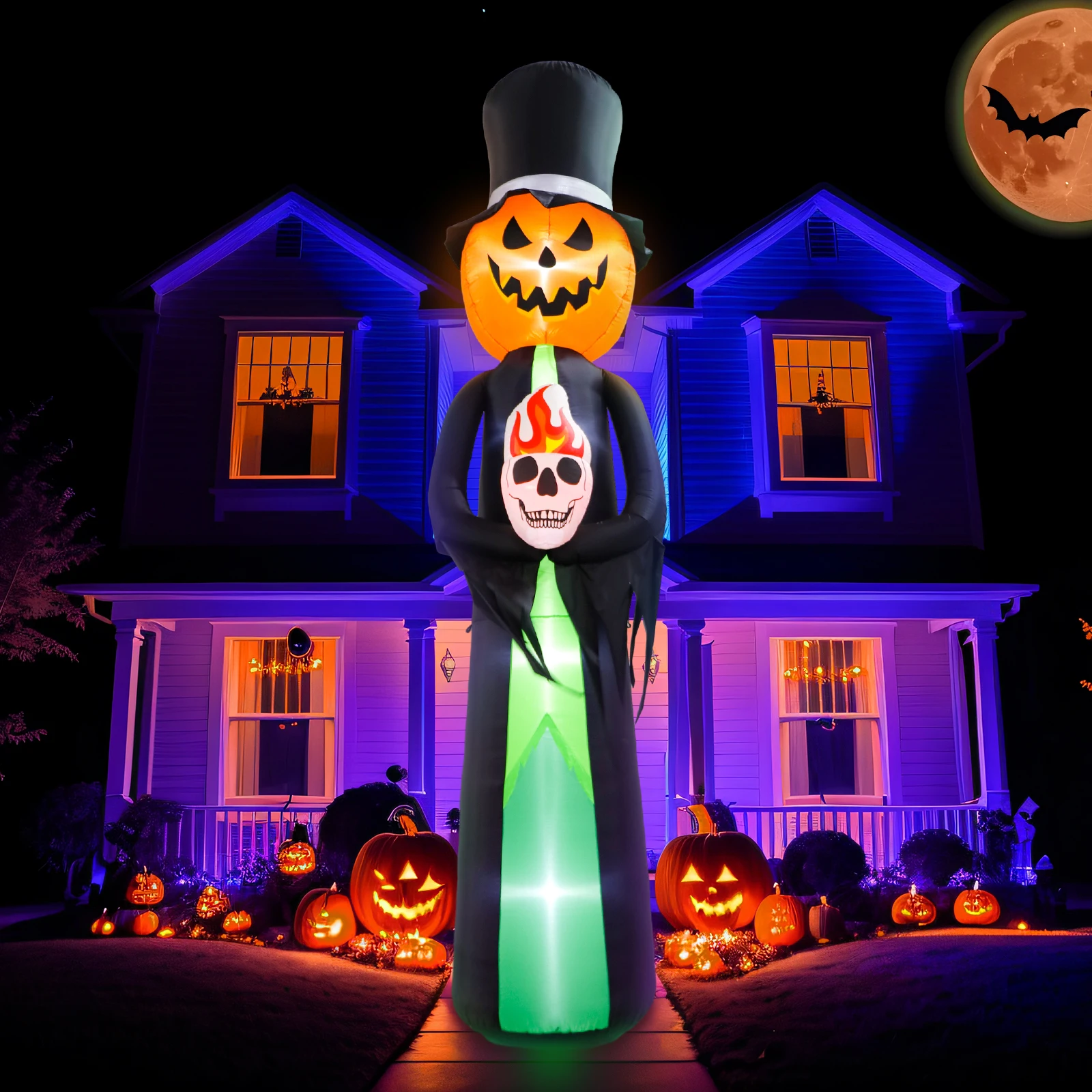 

OurWarm 12Ft Giant Halloween Inflatables Pumpkin Skeleton Halloween Decorations Blow Up with LED Light Inflatables Outdoor Decor