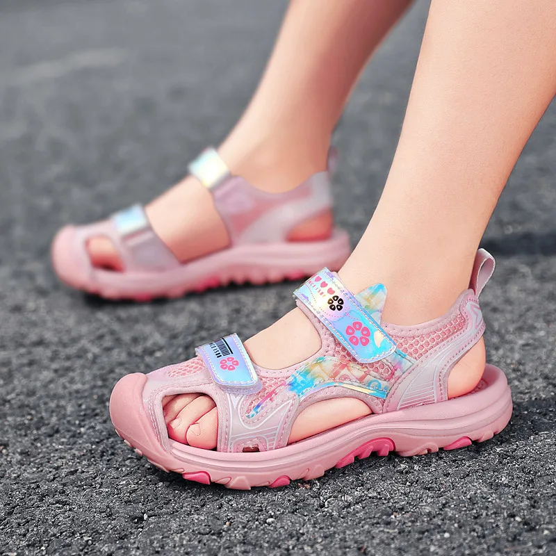 Sandalias de camuflaje para Niños y Niñas Grandes, zapatos planos de lona de alta calidad, color rosa, gris y azul