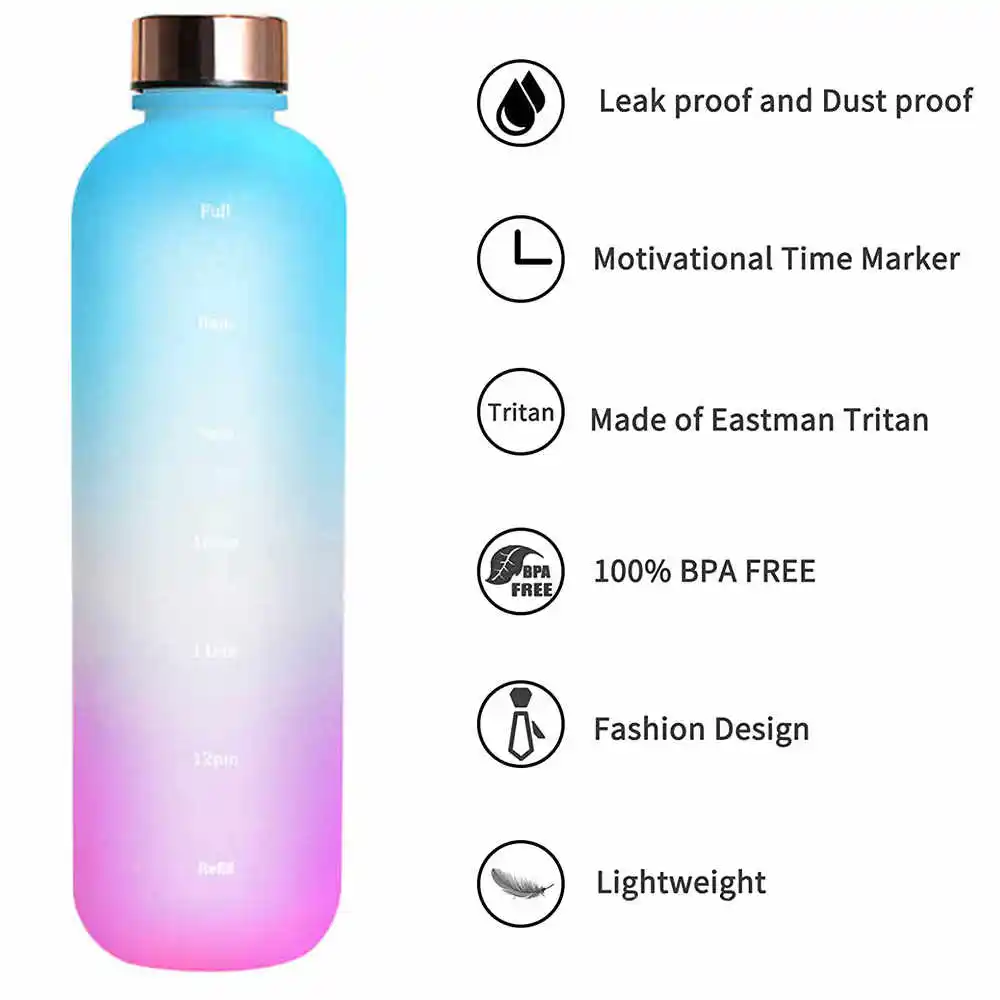 Бутылка для воды 1 л с маркером времени Мотивационные бутылки Фитнес Спортивная