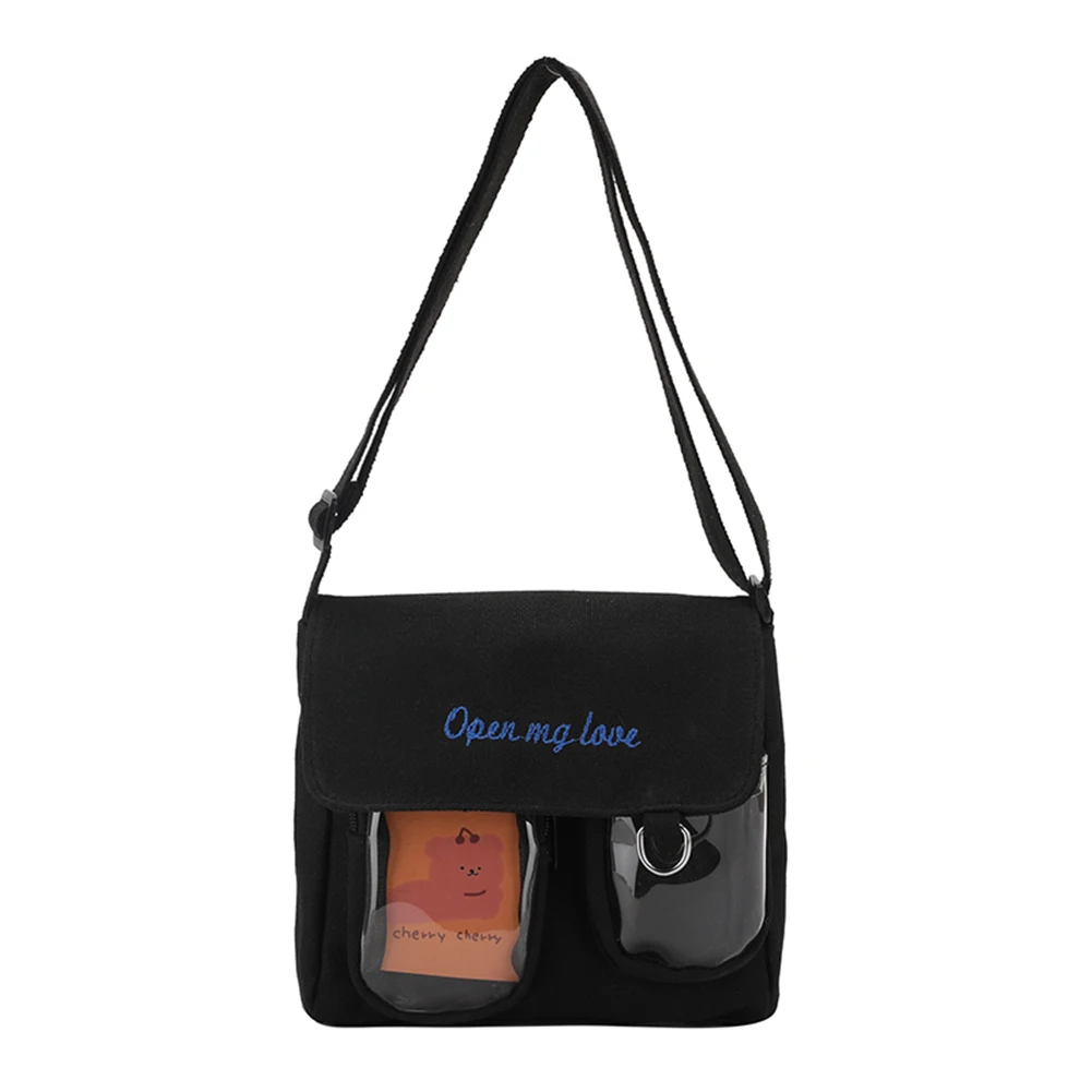 

Fashion Canvas Crossbody Bags Women Transparent Splicing Shoulder Phone Pouch Casual Retro Mini Shoulder Bag