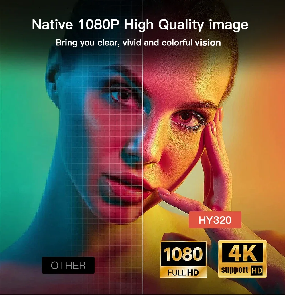 Портативный проектор Hy320 4k Android 11 1080p 400ansi Wi-fi6 Bt5.0