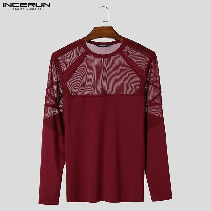 Топы в стиле вечеринки INCERUN 2024 мужская сексуальная сетчатая однотонная футболка