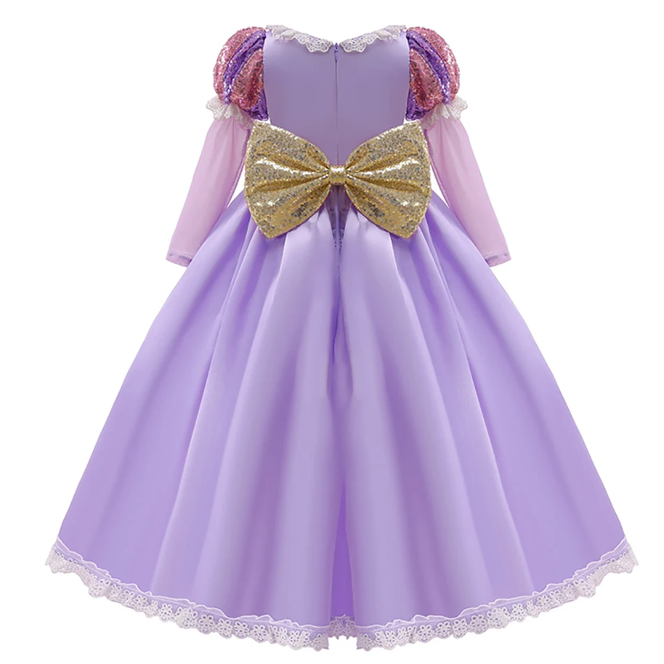 Disney Girls Rapunzel Dress Princess Cosplay Costume Kids Fancy Sequins Purple Luxury Tangled Dresses Halloween Party Ball Gown