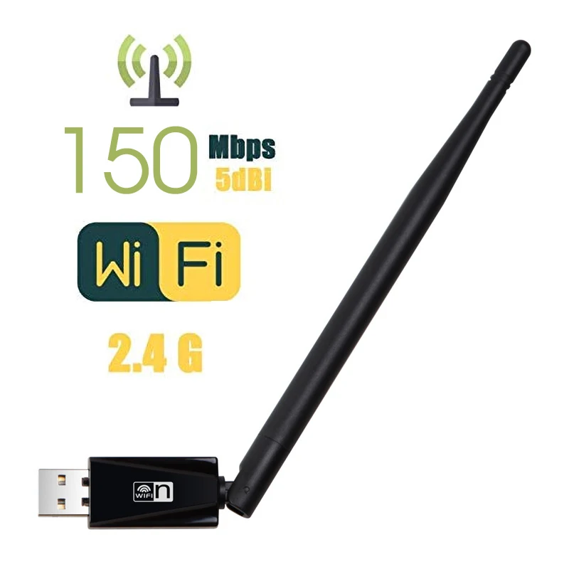 

2.4GHz USB 2.0 Wireless WiFi Adapter 5dB WiFi Antenna 150Mbps LAN Network Card Portable External USB WiFi Receiver Adaptador