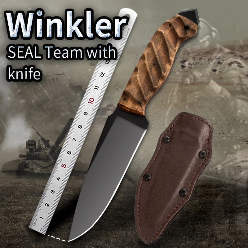 Fixed blade knife stone wash A2 blade wooden handle hunting camping survival tactical straight knife outdoor knife EDC tool