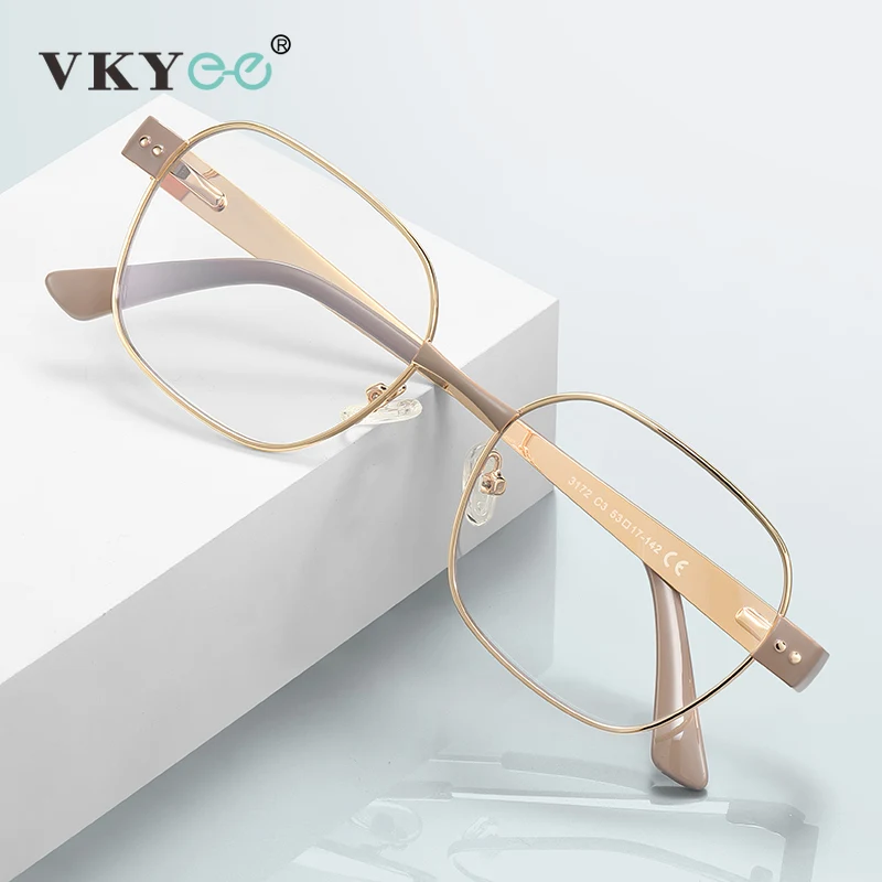 Фото VICKY модные новые многоугольные квадратные оправы металлические очки для чтения с защитой от синего света женские очки для близорукости по индивидуальному заказу PFD3172 №2
