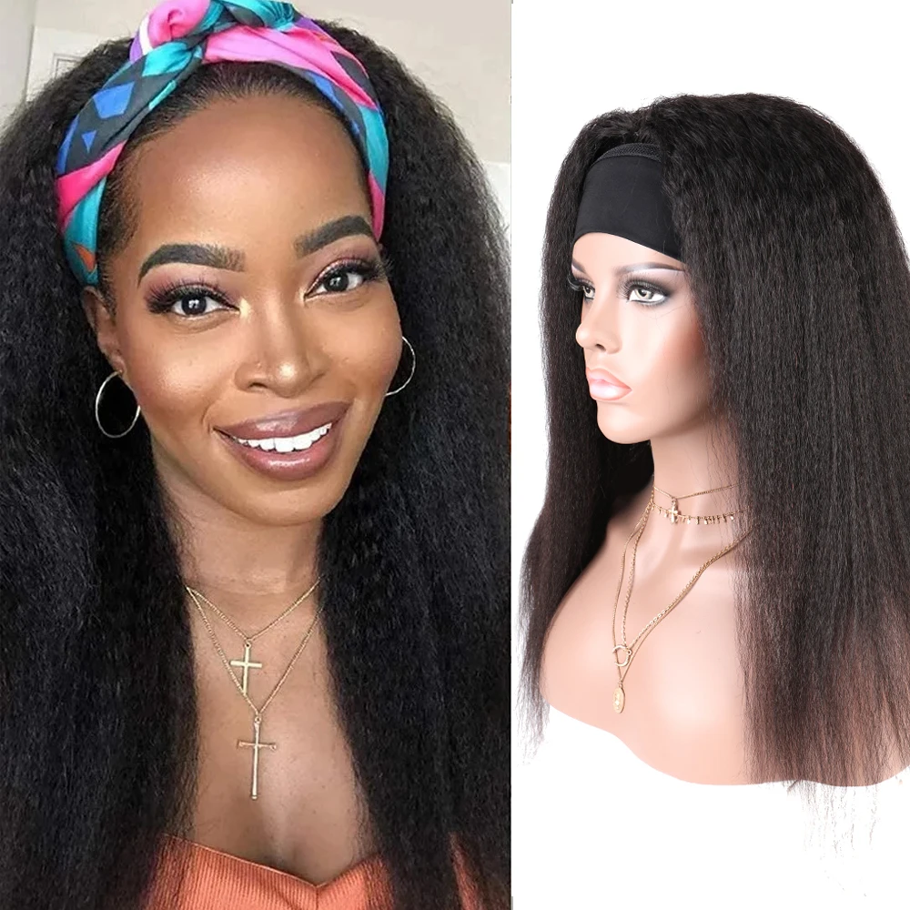 Kinky Straight Headband Wig 100% Human Hair Remy Brazilian Glueless Wig Natural Curly Headband Human Hair Wig for Black Women