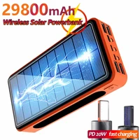 fast charging 29800mah solar wireless power bank large capacity charger 4usb port with led light external battery power bank