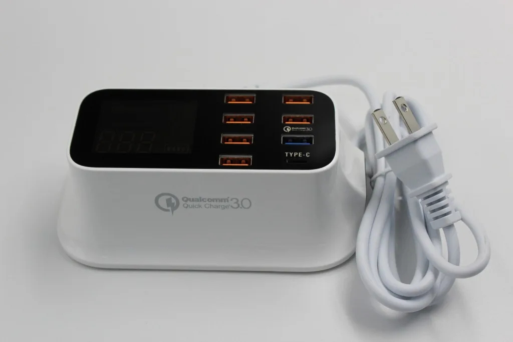 QC3.0 Type-c Fast Charge Smart Digital Display CDA19Q Multi-port USB Mobile Phone Charger 8-port Adapter Travel Charger