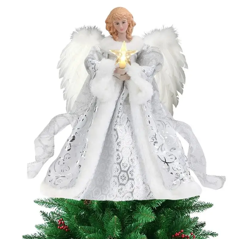 

Rustic Christmas Angel Tree Topper Delicate Top Angel Statue With LED Light Christmas Decoration For Christmas Tree Holiday