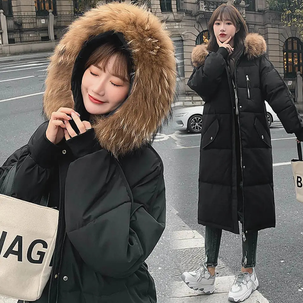 2022 Long Winter Coat Women Hooded Down Parka Ladies New Warm Winter Jacket Women Loose Big Fur Collar Jacket Coat Woman Jacket
