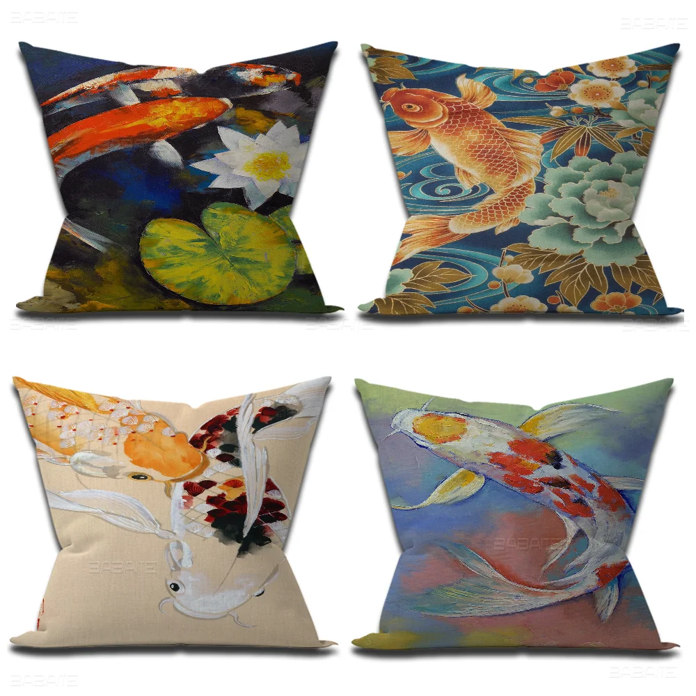 Koi Fish Pillow Cover Design Cushion Decor Holiday Decorati