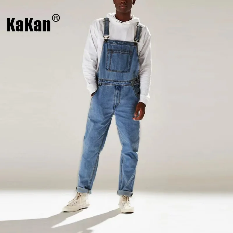 Kakan - New Street Fashion Men's Jeans From Europe and America, Dark Blue Black One Piece Strap Jeans K34-725