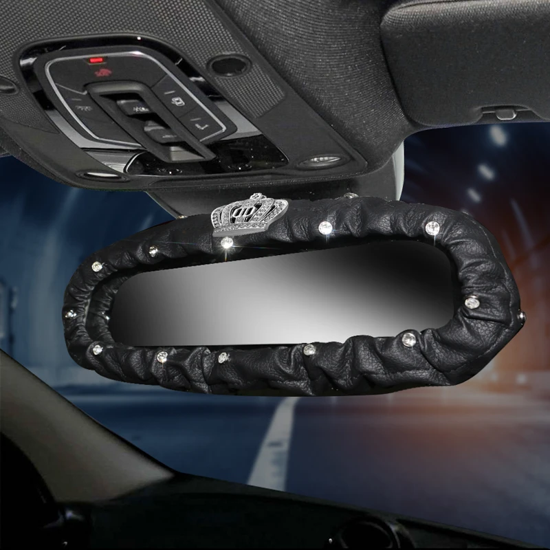 

Кожаный чехол для зеркала заднего вида Crown Bee, украшение для зеркала заднего вида с кристаллами и стразами, аксессуары для автомобильного интерьера