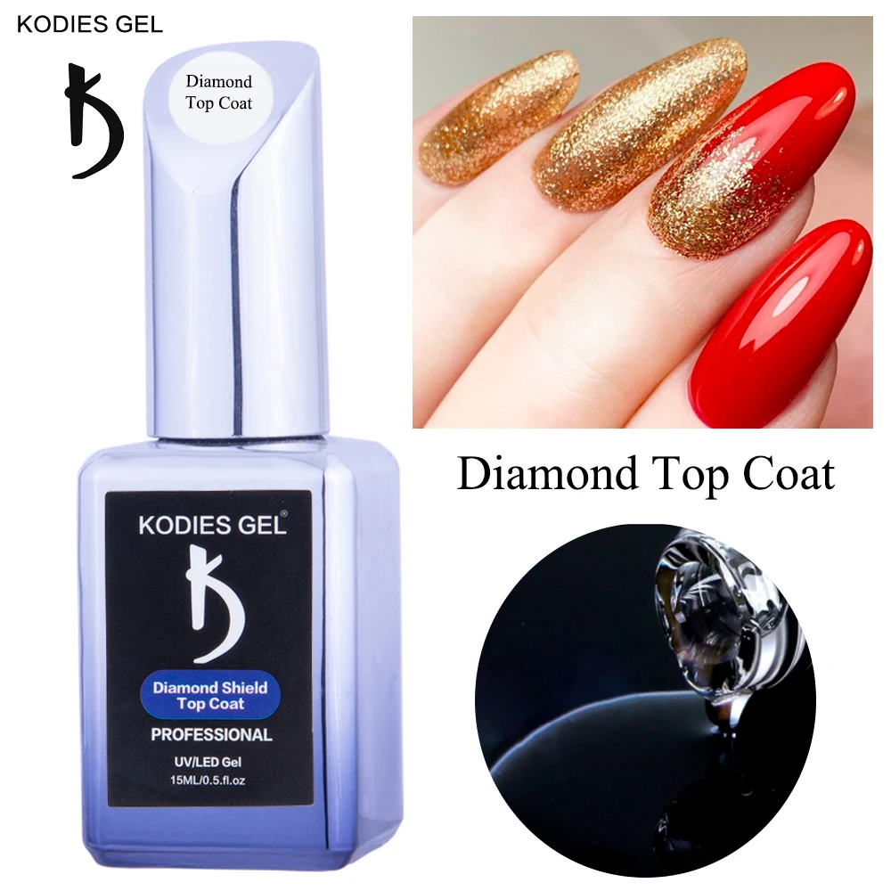 Гель KODIES алмазное верхнее покрытие без протирания 15 мл щит Полупостоянный
