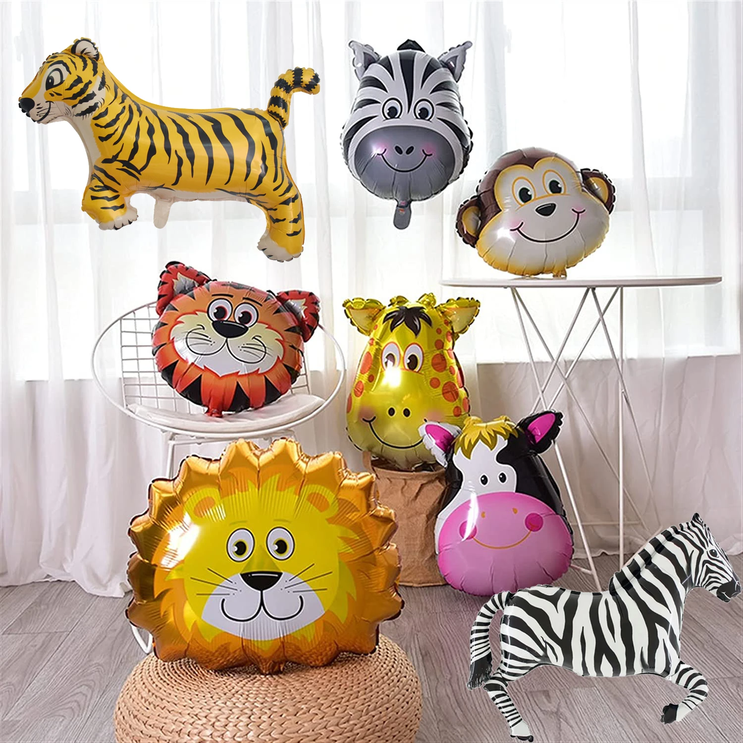 

1Pcs Animal Balloons Lion Tiger Giraffe Zebra Monkey Foil Balloons Jungle Safari Wild One First Birthday Party Decor Baby Shower