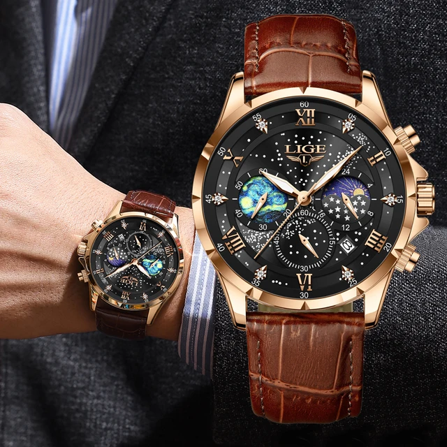 New LIGE Watches Mens Top Brand Luxury Casual Leather Quartz Men's Watch Business Clock Male Sports Waterproof Date Chronograph 3