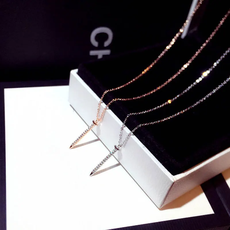 

Exquisite Women Rose Gold Nail Pendant Necklace Luxury White Gold Color Charms Necklace Choker Cubic Zirconia Jewelry