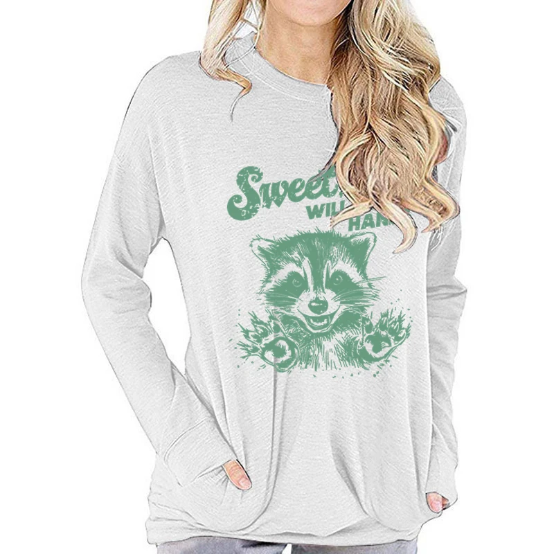 Женская футболка с длинными рукавами Racoon Humor Sweet But Will Throw Hands Повседневные топы