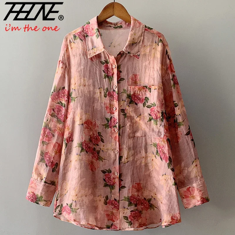 Женская блузка с длинным рукавом и принтом свободного покроя