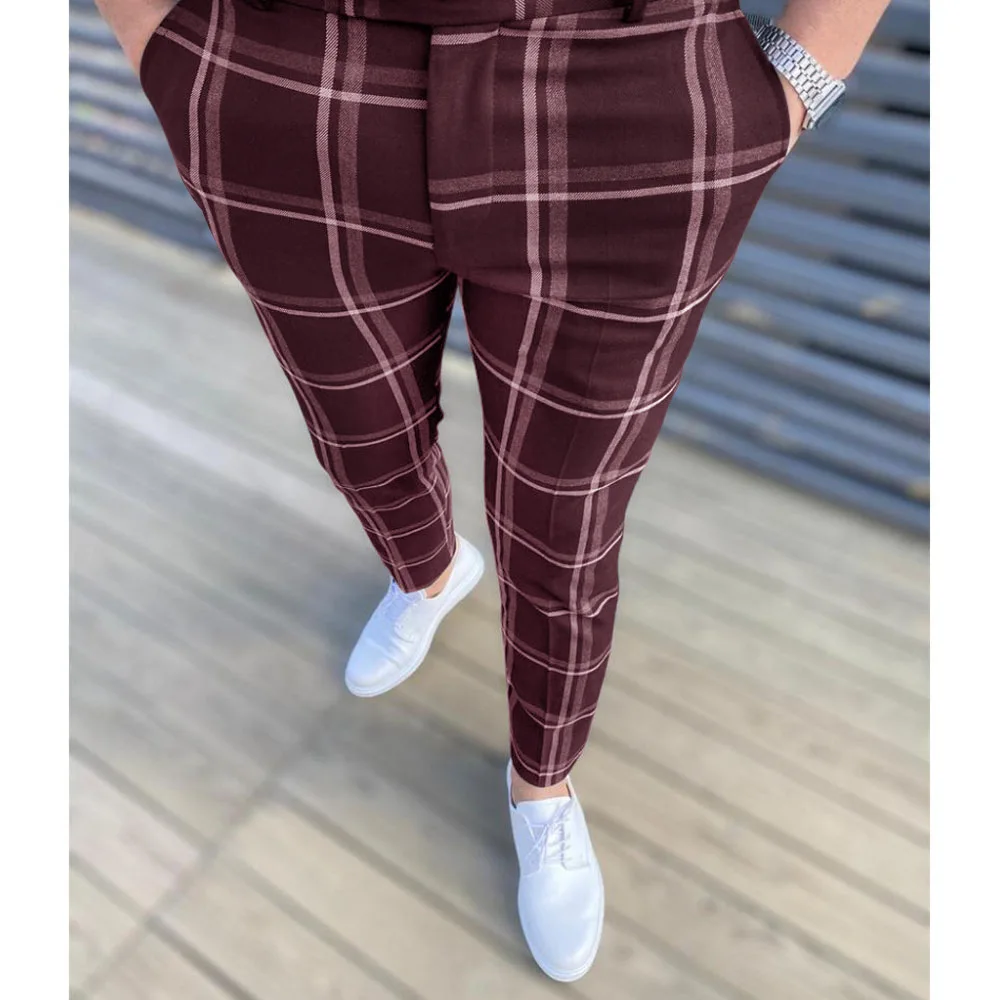 Brand Men's Checkerd Trousers Business Casual Plaid Pants Pockets Husband Street Wear Fashion Male's Designer Clothes 6 Colors