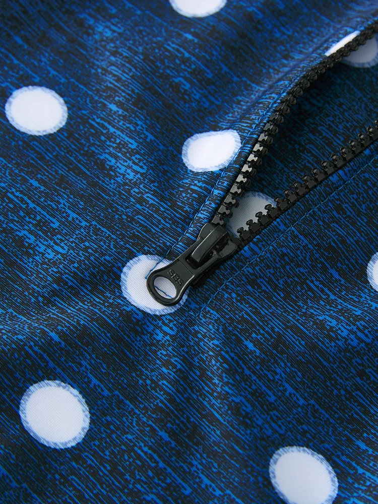 Swimsuit for Girls Polka Dots Rash Guard Girl Long Sleeves Zipper Up Children's Swimwear Anti UV Beach Clothes Bathing Suit Kids