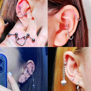Stainless Steel Piercing Heart Cartilage Ear Stud Earrings Tragus Daith Conch Pierc Helix Korean Earrings Punk Jewelry 20g 16g
