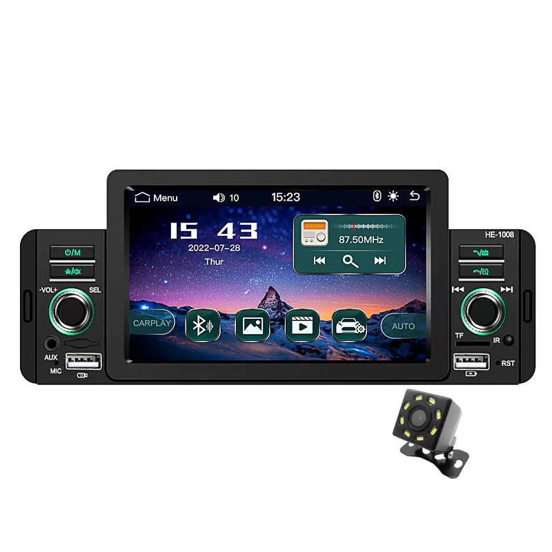 

Автомобильный радиоприемник 1 Din 5 "CarPlay Bluetooth Android-Auto Громкая связь MP5 плеер TF USB FM стерео аудио система мультимедиа головное устройство 1008