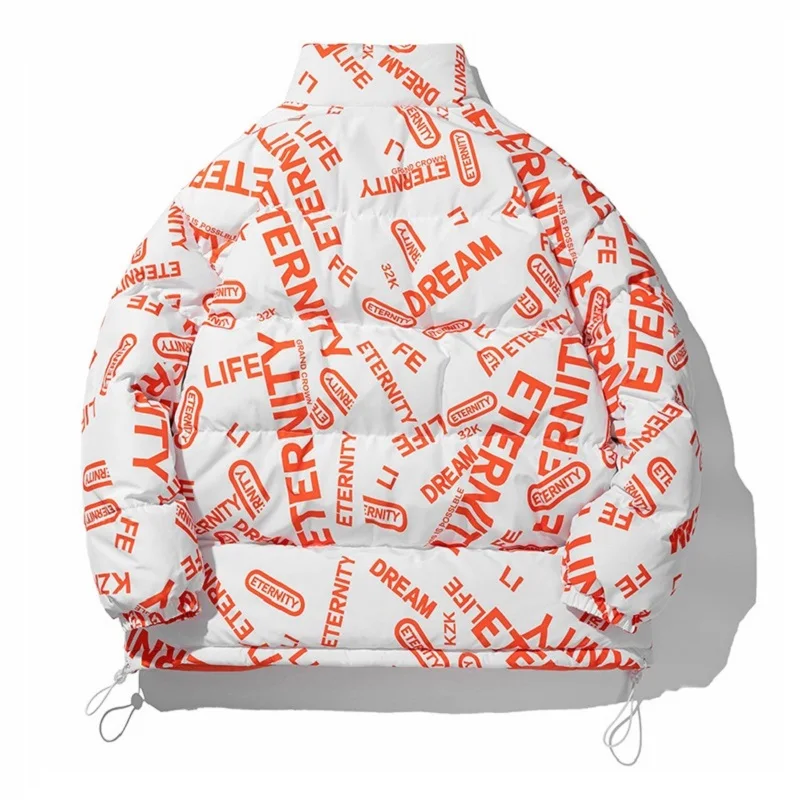 Winter Coat Double-sided Wear Cotton Jackets Mens Fashion Stand-up Collar Letter Full Print Loose Thickened Warm Jacket