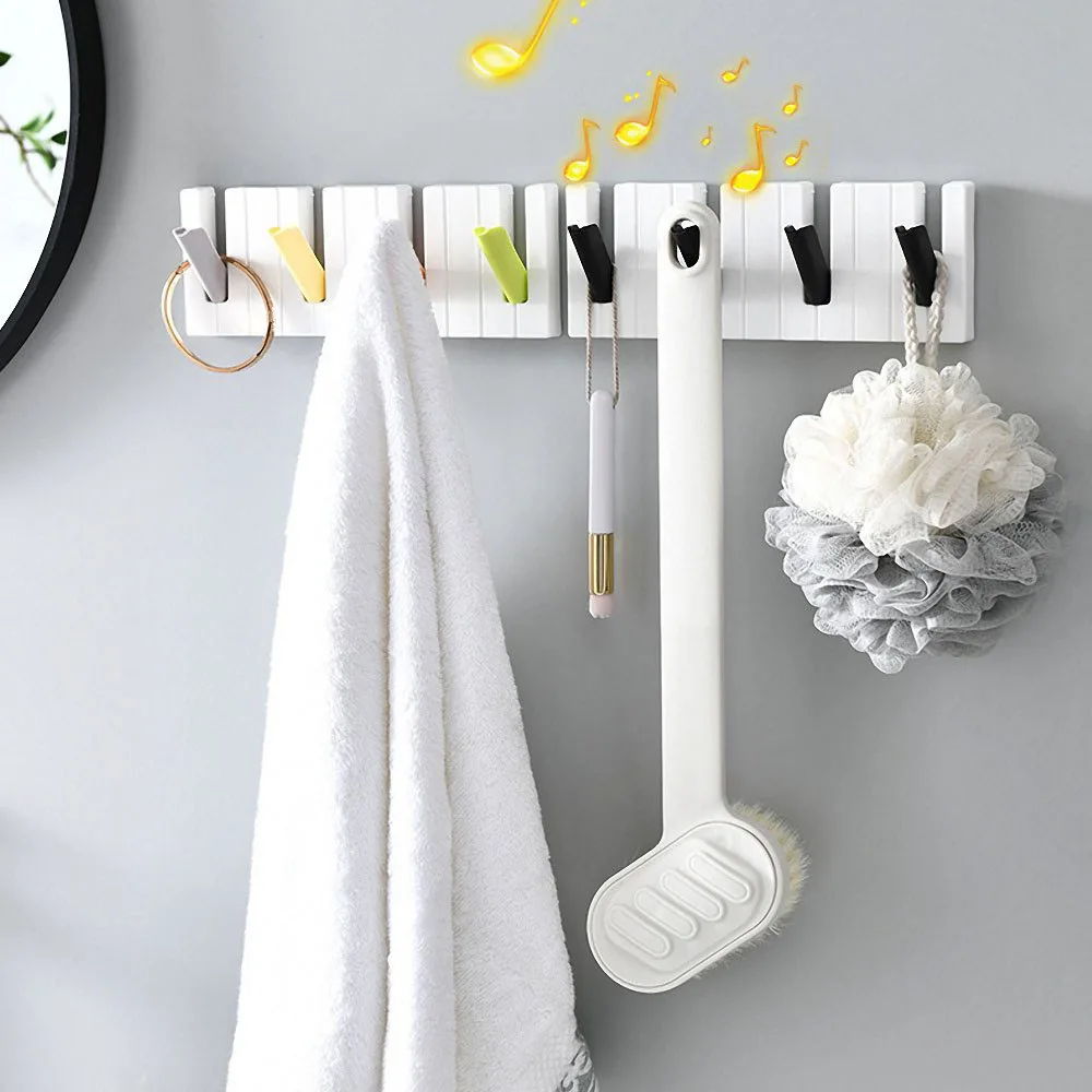 

Piano Style Wall Hanging Hook Bathroom Punch Free Self Adhesive Storage Hook Door Back Key Hanger Rack Household Organization