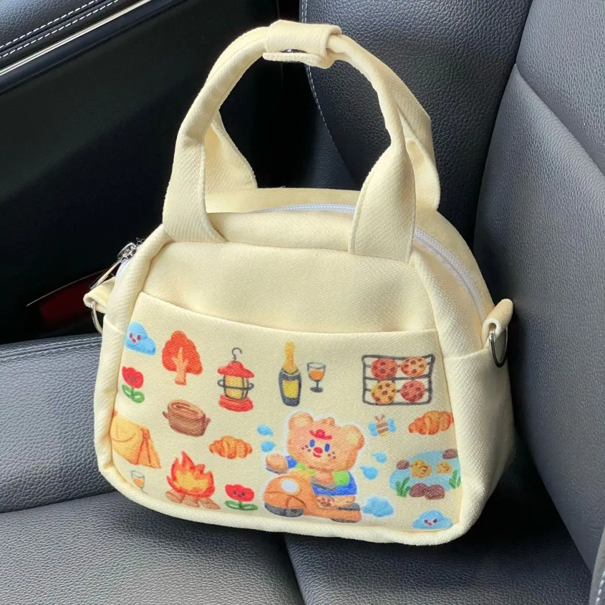 

Мультяшная Милая Холщовая Сумка через плечо с Кремовым сыром, милая сумка-тоут для путешествий с медведем, Студенческая сумка для покупок, сумка-кошелек, сумка-клатч