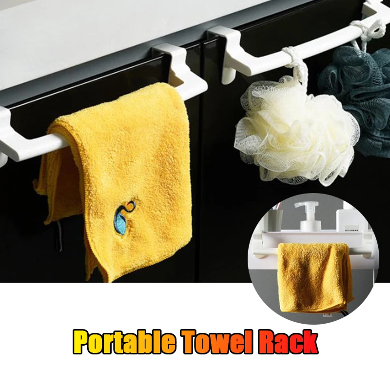 

New Towel Rack Clip-on Bathroom No Trace Towel Holder Stand Kitchen Cabinet Door Hanging Organizer Shelf Storage Accessories