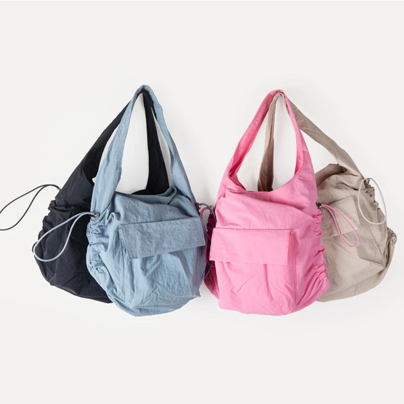 Простая плиссированная нейлоновая сумка для женщин модные однотонные женские