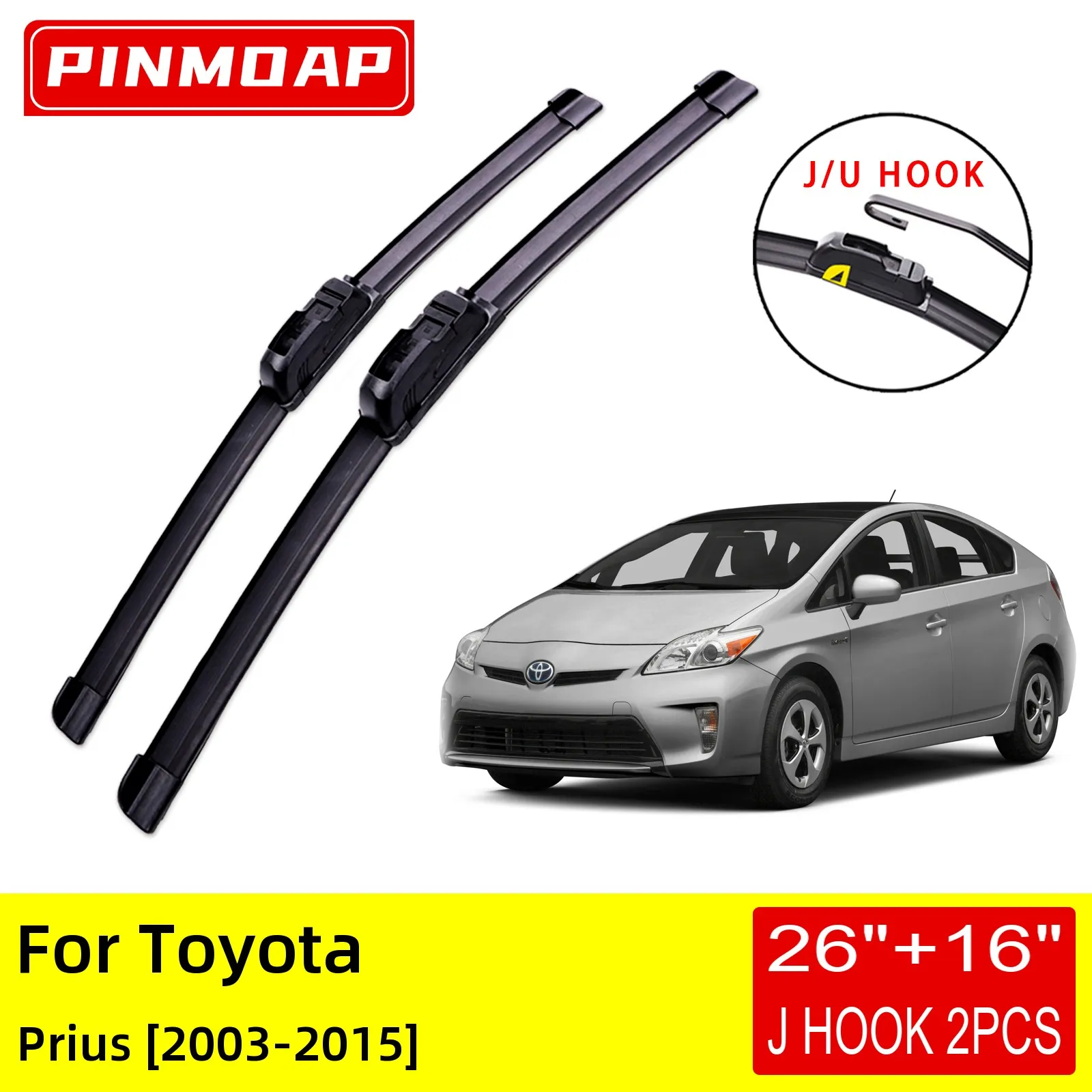 For Toyota Prius 2003 2004 2005 2006 2007 2008 2009 2010 2011 2012  Front Wiper Blades Brushes Cutter Accessories U J Hook