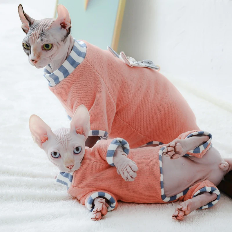 

Cute Cat Clothes Soft Warm Sweater Skin-Friendly Four-Legged Coat Hairless Cats Kitten For Devon Rex Clothes Sphynx Clothes