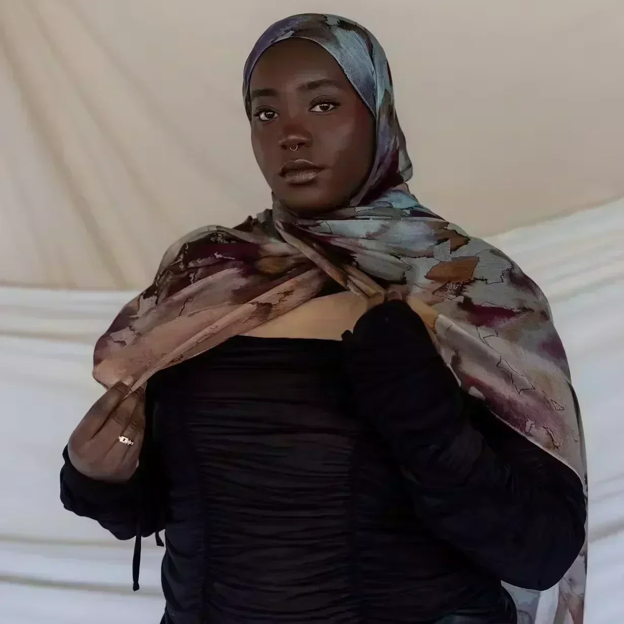Модальный шарф-хиджаб с мраморным принтом хлопковая вискоза мягкая непрозрачная