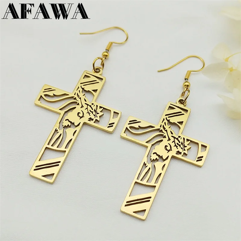 Женские серьги-подвески в виде креста с распятием из нержавеющей стали