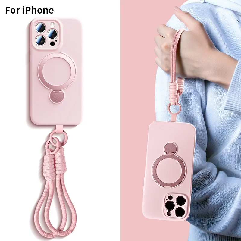 Фото Чехол для телефона с жидким кронштейном и ремешком для iPhone 16 Pro Max 15 14 13 Pro Max 16 Plus 360 °   Чехол на запястье с вращающейся подставкой 16 Pro Max №1