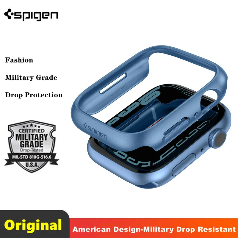 

For Apple Iwatch Watch Series 7 Case | Original Korean Brand Spigen [ Thin Fit ] Shockproof Slim Cover PC Watch Case 41mm / 45mm