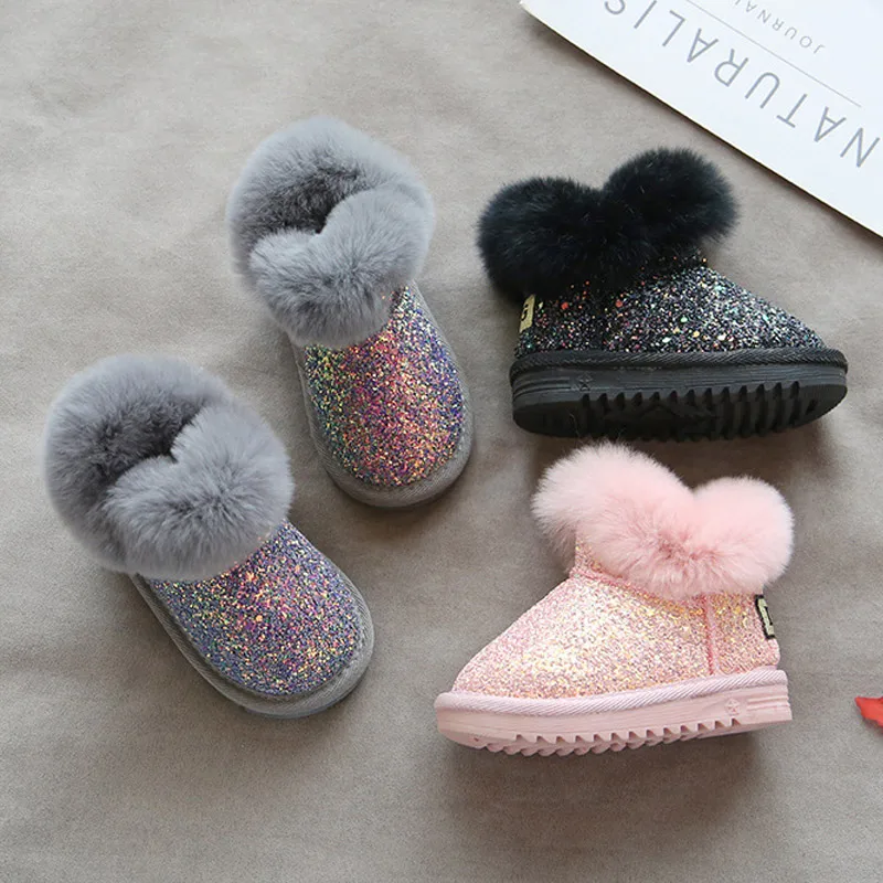 Children Snow Boots 0-10 Years for Baby Pink Girls ,Kids Winter Shoes,Warm Plush Fashion Platsform Short Boots Black Gray