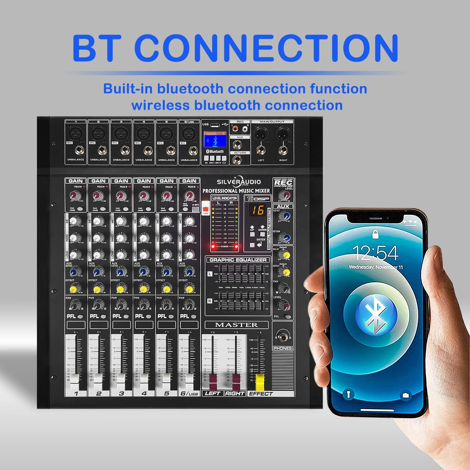 GAX-PMX6 Профессиональный сценический 6-канальный аудиомикшер с усилителем