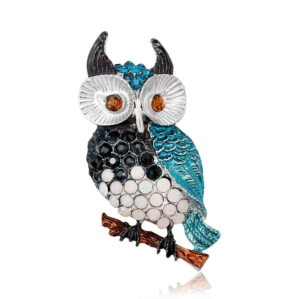 

TULX Trendy Rhinestone Owl Brooches Badge Cute Bird Animal Enamel Brooch Lapel Pin Coat Suit Corsage Jewelry Women Accessories