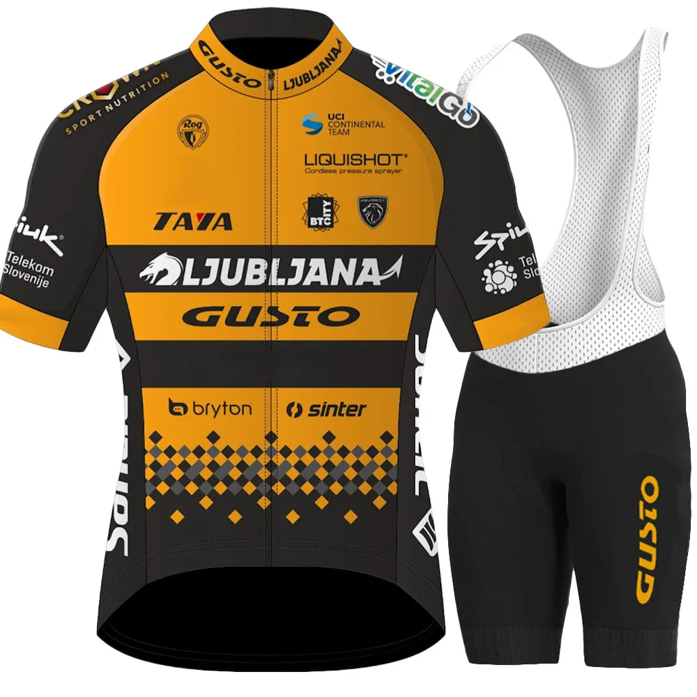 

Ljubljana Gusto Team 2023 Cycling Set Men Short Sleeve Slovenia Clothing Orange Road Bike Shirts Suit Bicycle Bib Shorts MTB